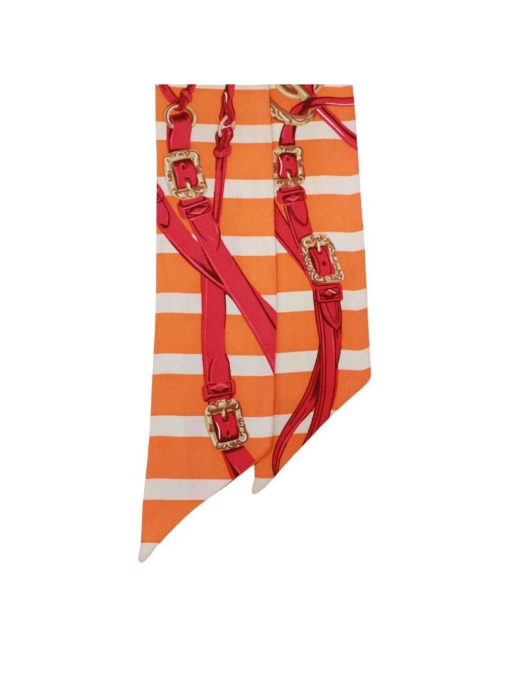 Hermes Twilly Brides de Gala Ceremonial Bridle Silk Orange White Red Scarf - Picture 4 of 13